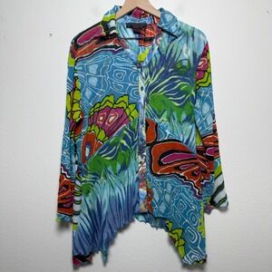 Pleats Collection Women Bohemian Button Top Large Artsy Langelook Patchwork Shee